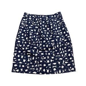 Boden Blue White Patterned Straight Pencil Skirt Pockets Womens Size 8R Linen